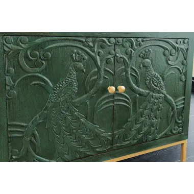 Invicta Komoda PEACOCK 3D drewno ciemnozielone mango 175 x 76 x 38cm / 45791