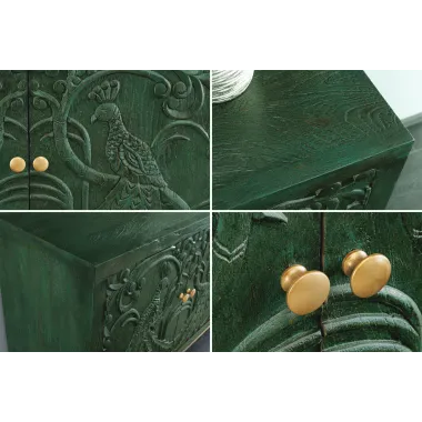 Invicta Komoda PEACOCK 3D drewno ciemnozielone mango 175 x 76 x 38cm / 45791