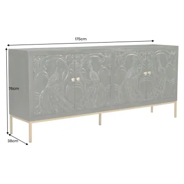 Invicta Komoda PEACOCK 3D drewno ciemnozielone mango 175 x 76 x 38cm / 45791