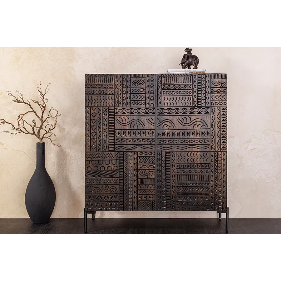Invicta Komoda TRIBAL 3D antyczny wygląd ciemny brązowy mango 100 x 120 x 38cm / 45996