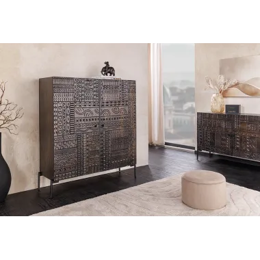 Invicta Komoda TRIBAL 3D antyczny wygląd ciemny brązowy mango 100 x 120 x 38cm / 45996