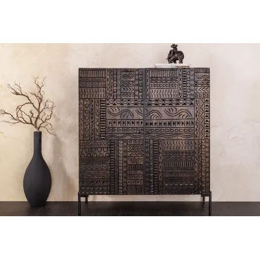 Invicta Komoda TRIBAL 3D antyczny wygląd ciemny brązowy mango 100 x 120 x 38cm / 45996