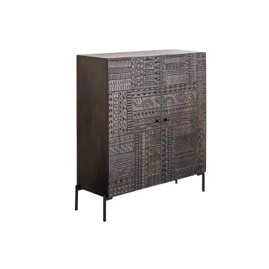 Invicta Komoda TRIBAL 3D antyczny wygląd ciemny brązowy mango 100 x 120 x 38cm / 45996