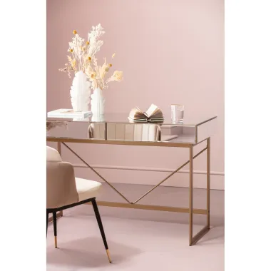 Kare Biurko Lustrzane SORAN złote 120 x 77 x 50cm / 86841