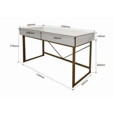 Kare Biurko Lustrzane SORAN złote 120 x 77 x 50cm / 86841
