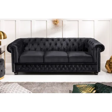 Sofa CHESTERFIELD 3 osobowa czarny aksamit 205cm / 47033