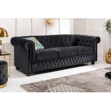 Sofa CHESTERFIELD 3 osobowa czarny aksamit 205cm / 47033