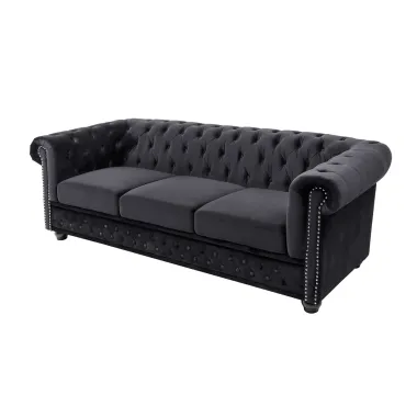 Sofa CHESTERFIELD 3 osobowa czarny aksamit 205cm / 47033