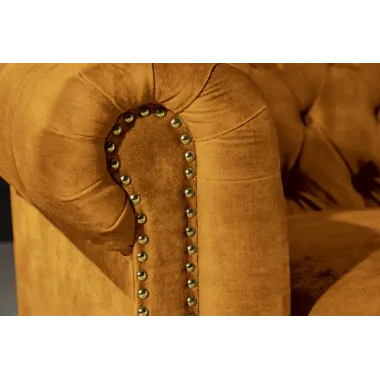 Sofa CHESTERFIELD 3 osobowa musztardowo żółty aksamit 205cm / 47032