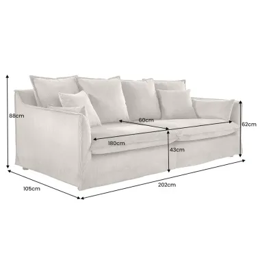Invicta Sofa HEAVEN 3 osobowa beżowy sztruks 202 x 88 x 105cm / 46108