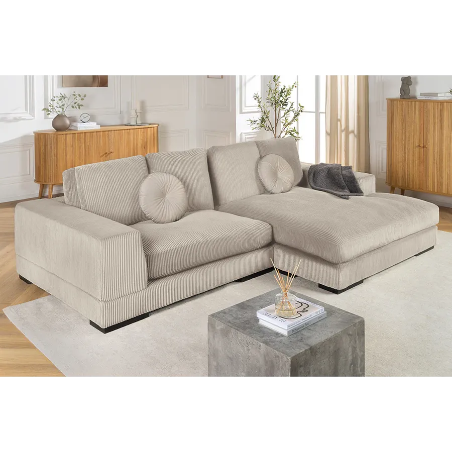 Invicta Sofa narożna BABYLON XXL sztruks beżowy 270 x 85 x 175cm / 43859