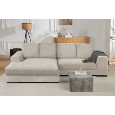 Invicta Sofa narożna BABYLON XXL sztruks beżowy 270 x 85 x 175cm / 43859