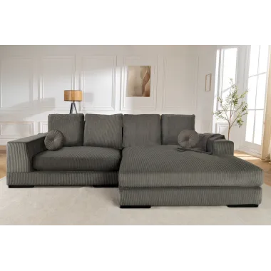 Invicta Sofa narożna BABYLON XXL sztruks szary 270 x 85 x 175cm / 43858