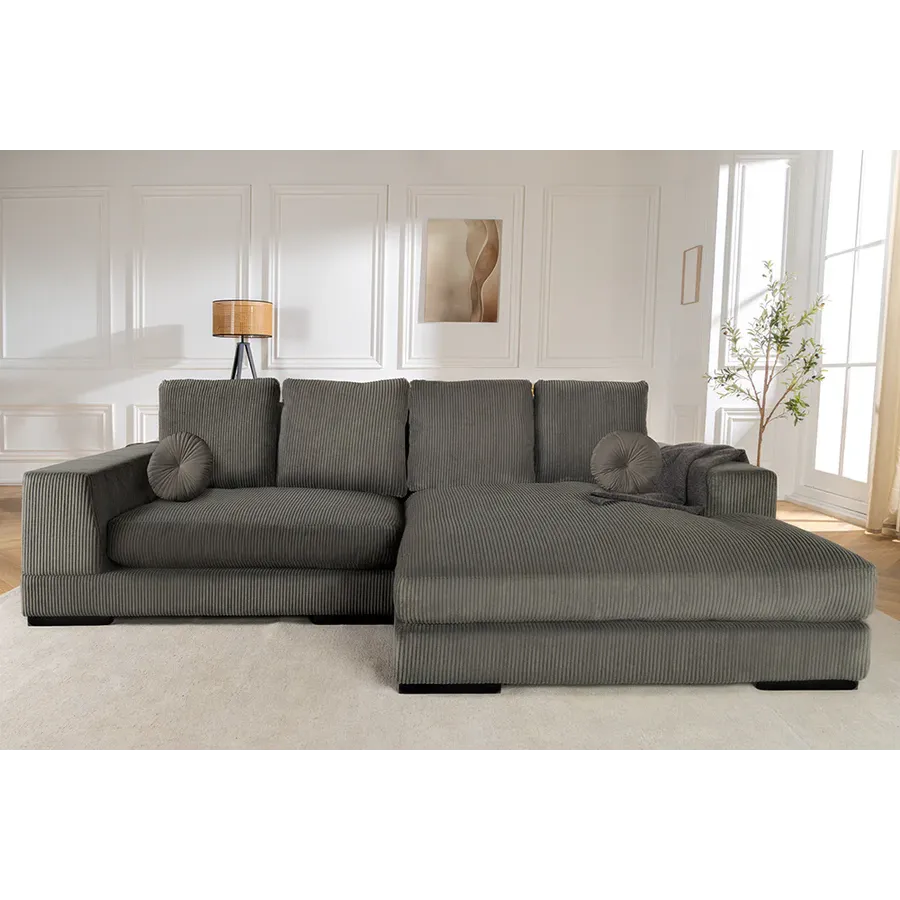 Invicta Sofa narożna BABYLON XXL sztruks szary 270 x 85 x 175cm / 43858