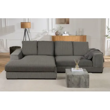 Invicta Sofa narożna BABYLON XXL sztruks szary 270 x 85 x 175cm / 43858