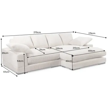 Invicta Sofa narożna BABYLON XXL sztruks szary 270 x 85 x 175cm / 43858