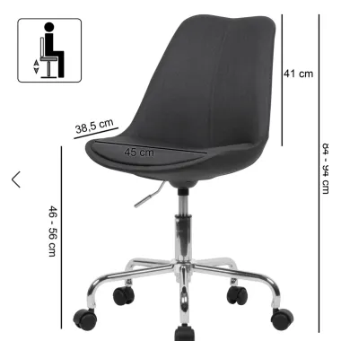 Wohnling Krzesło biurowe SCANDINAVIA czarne 45cm / SPM1.422