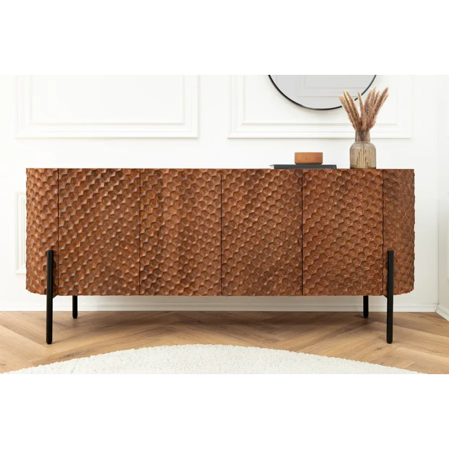 Invicta Komoda ADLON 3D brązowe mango 177 x 76 x 38cm / 47148