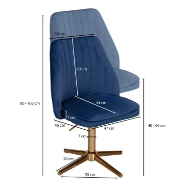 Wohnling Fotel biurowy niebieski aksamit 60 x 80-100 x 60cm / WL6.304