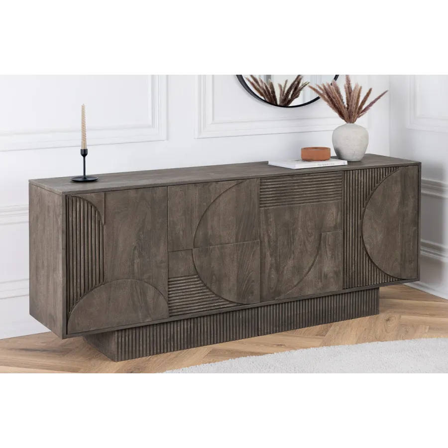 Invicta Komoda ART DECO 3D drewno mango szare 170cm / 46801