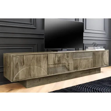 Invicta Szafka RTV ART DECO drewno mango szare 200cm / 46804