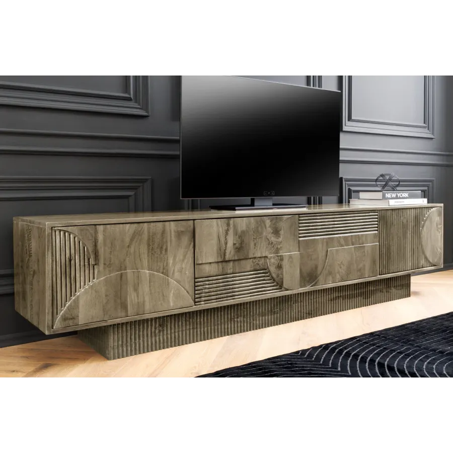 Invicta Szafka RTV ART DECO drewno mango szare 200cm / 46804