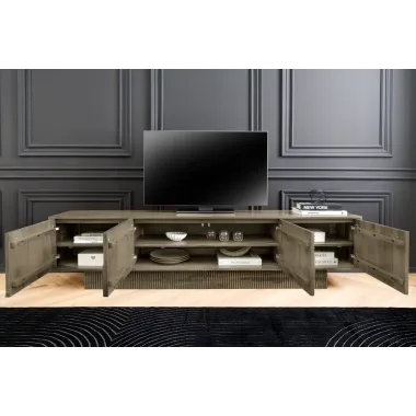 Invicta Szafka RTV ART DECO drewno mango szare 200cm / 46804