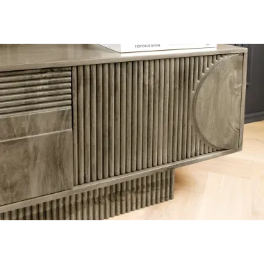 Invicta Szafka RTV ART DECO drewno mango szare 200cm / 46804