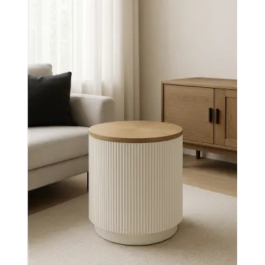 Livin Hill Stilig ST581 Stolik boczny ryflowany biały ecru Ø 40cm
