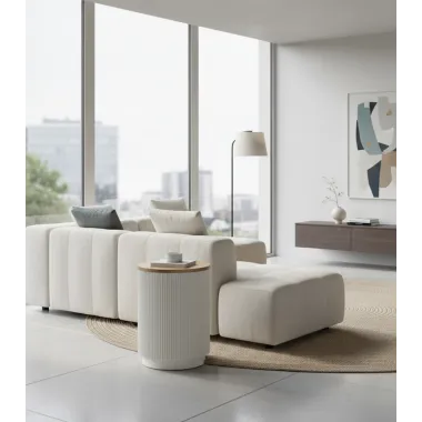 Livin Hill Stilig ST581 Stolik boczny ryflowany biały ecru Ø 40cm