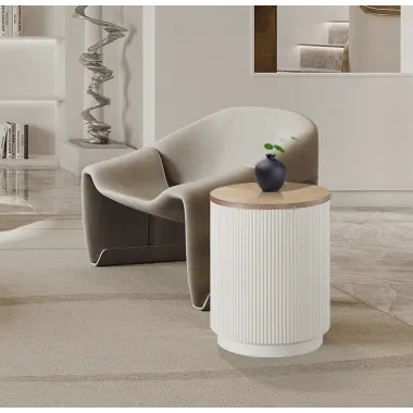 Livin Hill Stilig ST581 Stolik boczny ryflowany biały ecru Ø 40cm