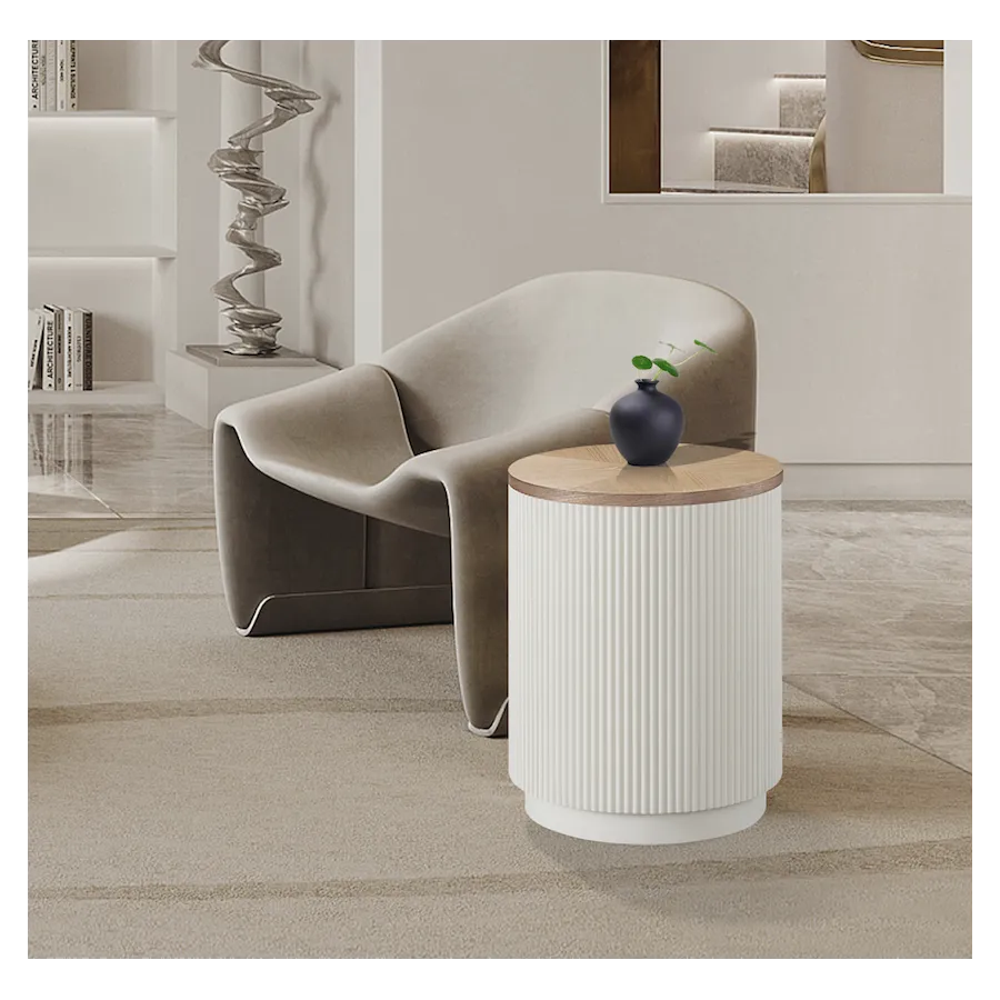 Livin Hill Stilig ST581 Stolik boczny ryflowany biały ecru Ø 40cm