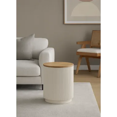 Livin Hill Stilig ST581 Stolik boczny ryflowany biały ecru Ø 40cm