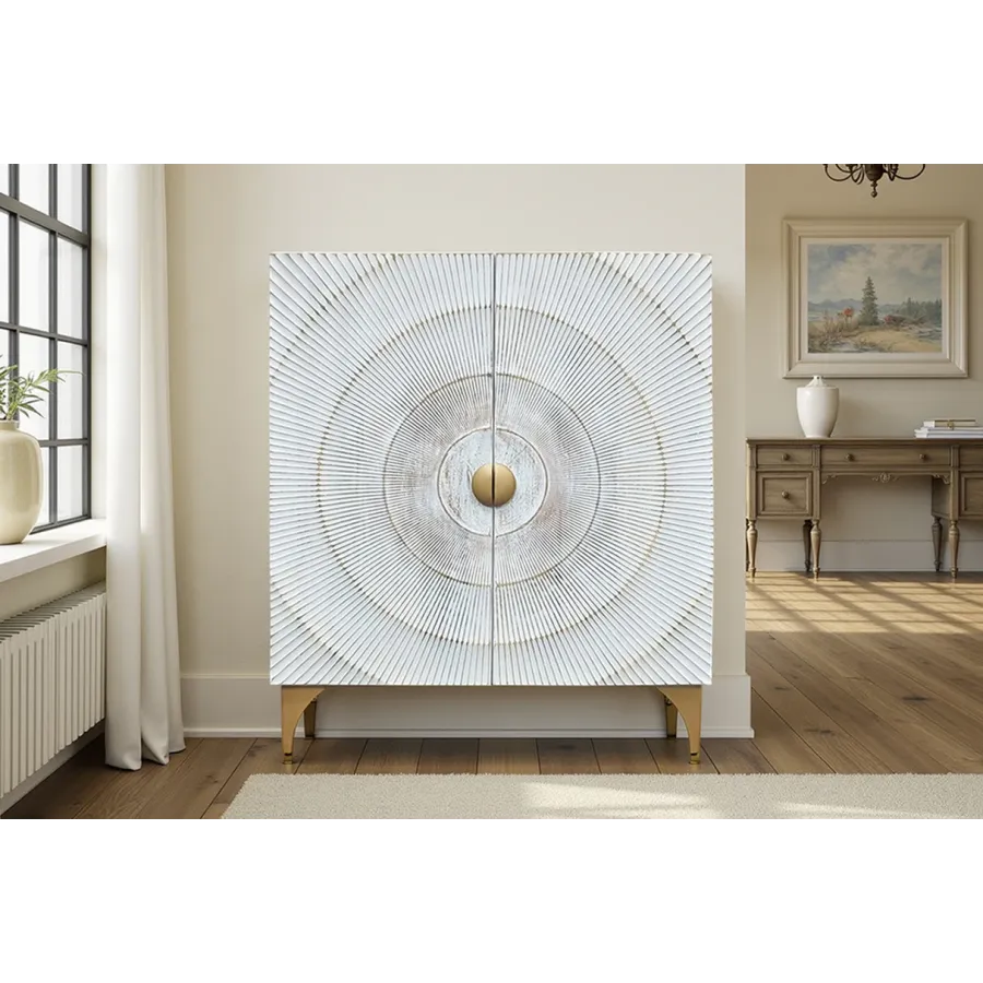 Invicta Komoda GOLDEN SUNSET WHITE wysoka 3D 100 x 120 x 38cm / 48108