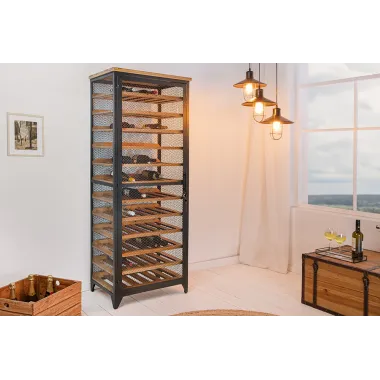 Invicta Komoda BODEGA na wino drewno jodłowe metalowa rama 67 x 184 x 44cm / 44749