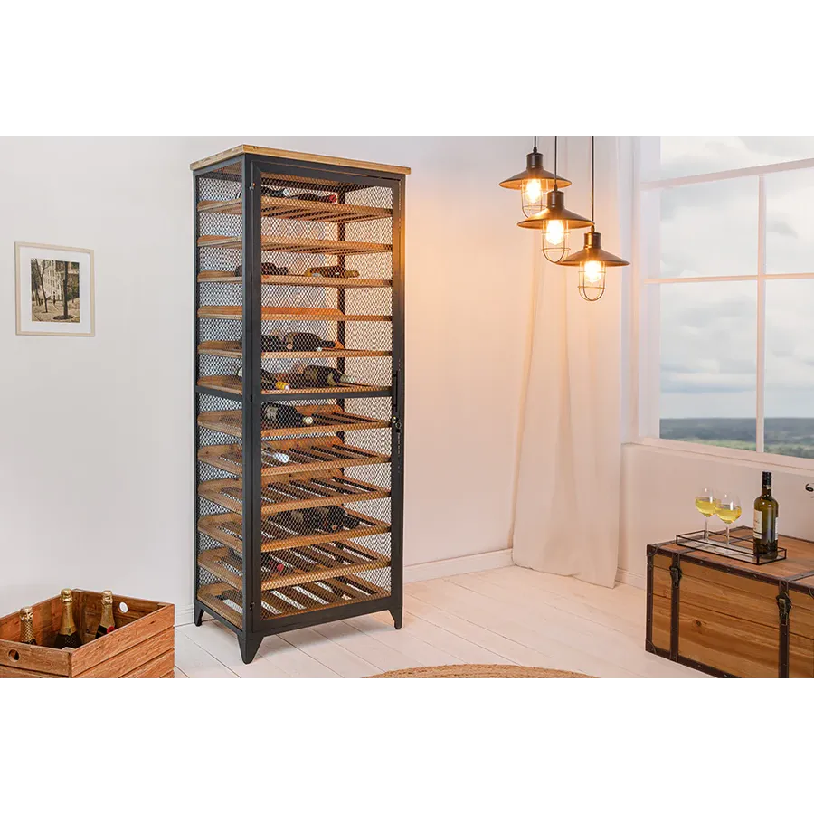 Invicta Komoda BODEGA na wino drewno jodłowe metalowa rama 67 x 184 x 44cm / 44749