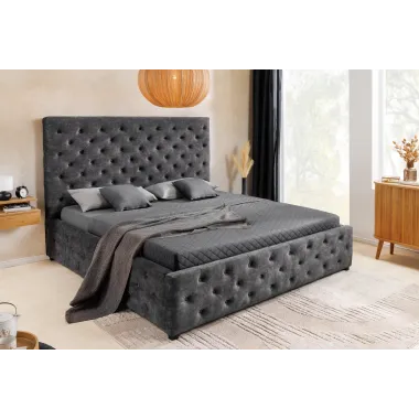 Invicta Łóżko PARIS ze schowkiem szary aksamit 180 x 200cm / 45639