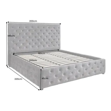 Invicta Łóżko PARIS ze schowkiem szary aksamit 180 x 200cm / 45639