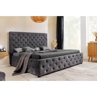 Invicta Łóżko PARIS ze schowkiem szary aksamit 160 x 200cm / 45636