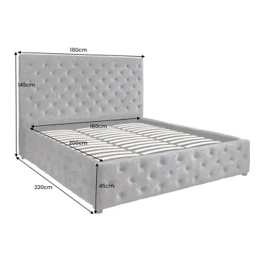 Invicta Łóżko PARIS ze schowkiem szary aksamit 160 x 200cm / 45636