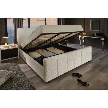 Invicta Łóżko PRESTIGE ze schowkiem kremowe bouclé 180 x 200cm / 45922