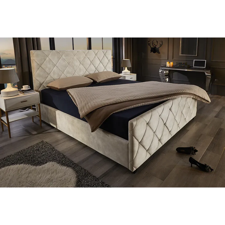 Invicta Łóżko ELYSIUM ze schowkiem szampański beż aksamit 180 x 200cm / 45920