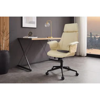 Invicta Fotel biurowy MANHATTAN kremowo beżowy obrotowy imitacja skóry orzech 68cm / 47717
