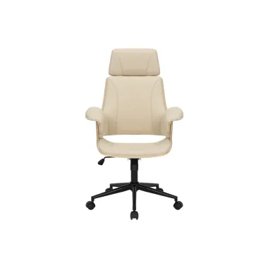 Invicta Fotel biurowy MANHATTAN kremowo beżowy obrotowy imitacja skóry orzech 68cm / 47717