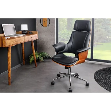 Invicta Fotel biurowy MANHATTAN czarny obrotowy imitacja skóry orzech 68cm / 44195