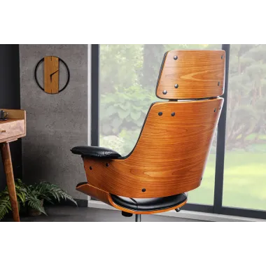 Invicta Fotel biurowy MANHATTAN czarny obrotowy imitacja skóry orzech 68cm / 44195