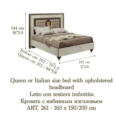 ROMANTICA Włoskie łóżko Queen Size tapicerowane 182 x 144 x 215cm / Adora