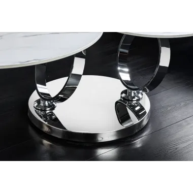 Invicta Stolik kawowy DANCING RINGS 80-135cm biały marmur chromowana rama / 46318