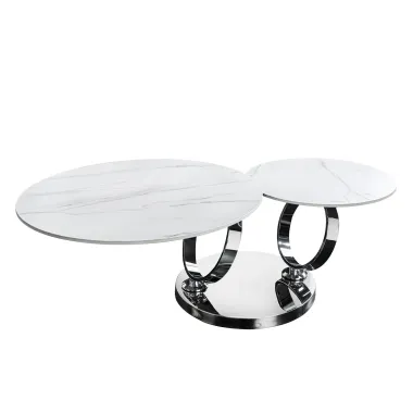 Invicta Stolik kawowy DANCING RINGS 80-135cm biały marmur chromowana rama / 46318