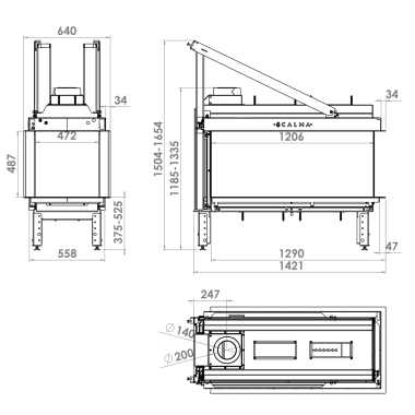 CALMA 120TU Kominek gazowy trójstronny 120 x 50cm